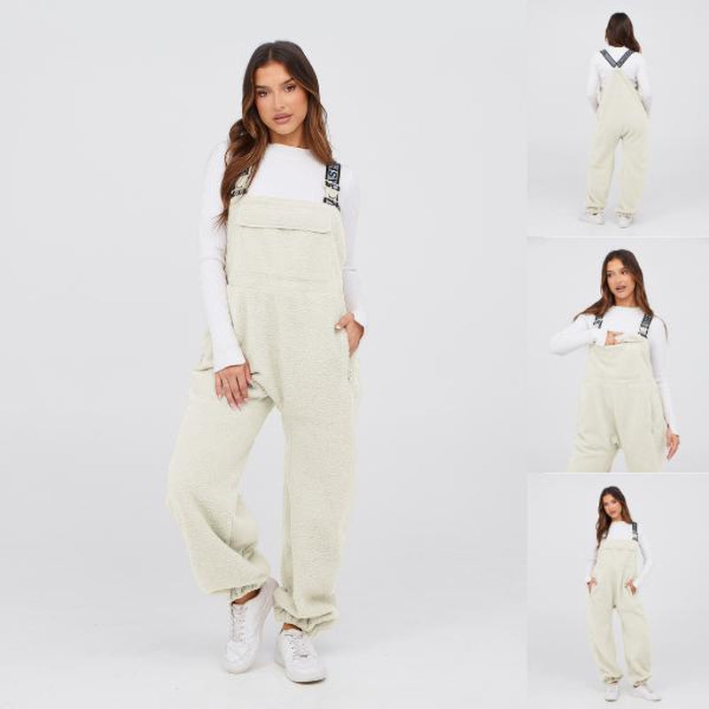 Molitree Womens Fleece Overalls 2024 Warm Winter Casual Loose Jumpsuits Sherpa Bib Overalls Ski Pants with Pockets