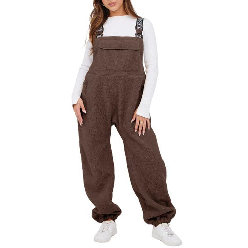 Molitree Womens Fleece Overalls 2024 Warm Winter Casual Loose Jumpsuits Sherpa Bib Overalls Ski Pants with Pockets