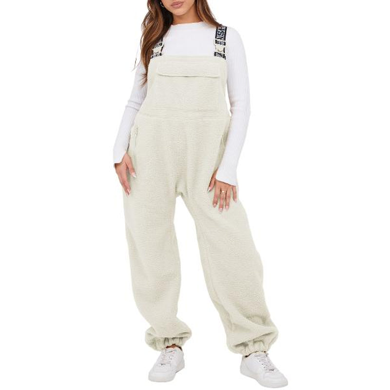 Molitree Womens Fleece Overalls 2024 Warm Winter Casual Loose Jumpsuits Sherpa Bib Overalls Ski Pants with Pockets